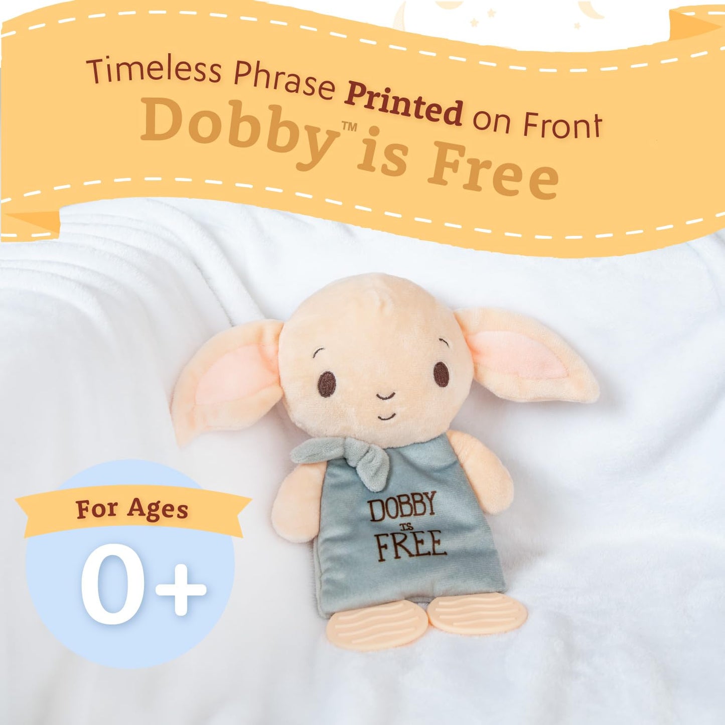 KIDS PREFERRED Harry Potter Dobby Teether Plush Toy Crinkle Cloth for Newborn Baby Boys and Girls 9.5 inches
