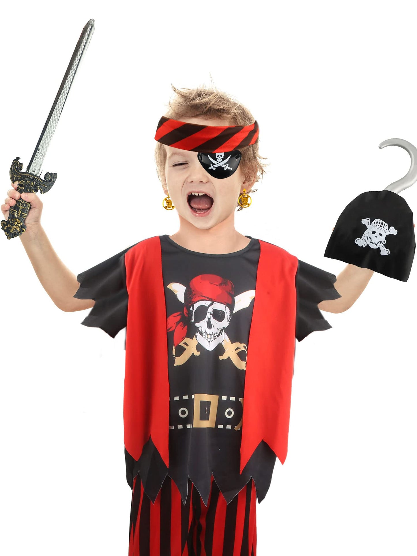 Kids Pirate Costume Set Pirate Captain Dress Up Outfits Playset For Boys Girls Halloween Role Play Party Cosplay
