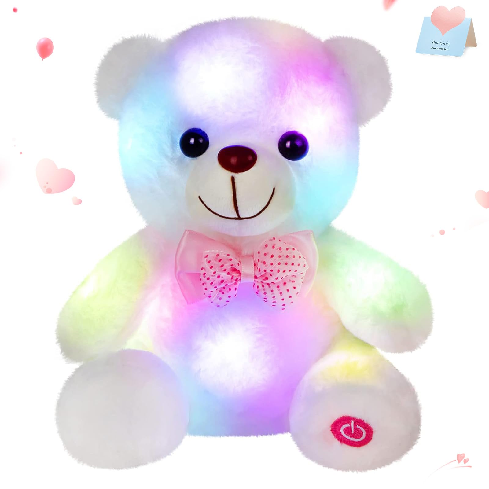 Bstaofy Light Up White Teddy Bear Led Stuffed Animal Soft Nightlight Glow Bear Plush Toy Gifts For Kids Mom Girls Birthday Christmas, 8'
