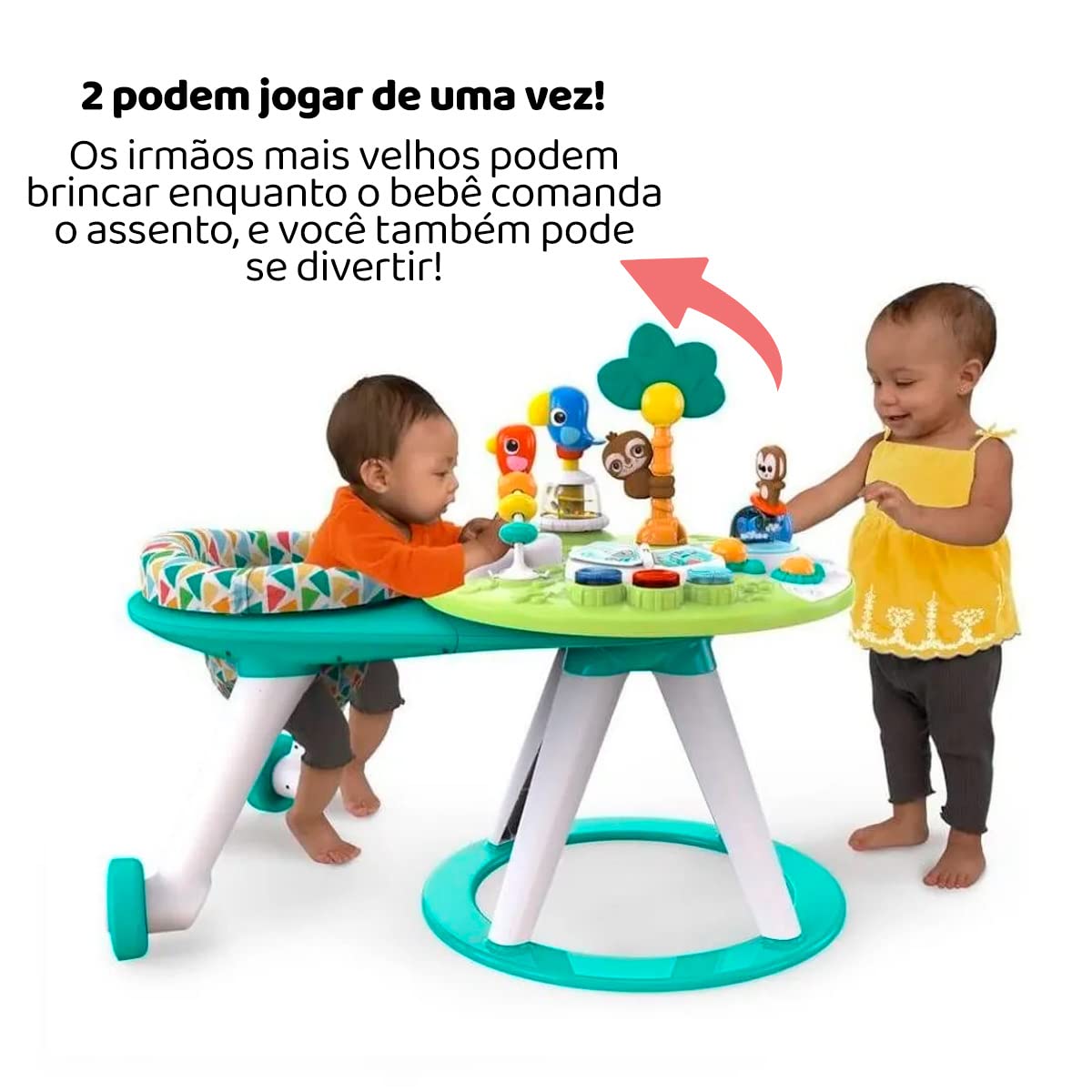 Bright Starts 2-in-1 Baby Walker & Activity Center, Tropical Cool, 6-24 Months, Model 11638, Plastic