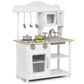 Costzon Kids Kitchen Playset, Wooden Pretend Toy Kitchen Set with Sink, Oven, Microwave, Stove, Pots, Utensils, Play Kitchen for