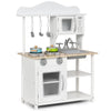 Costzon Kids Kitchen Playset, Wooden Pretend Toy Kitchen Set with Sink, Oven, Microwave, Stove, Pots, Utensils, Play Kitchen for