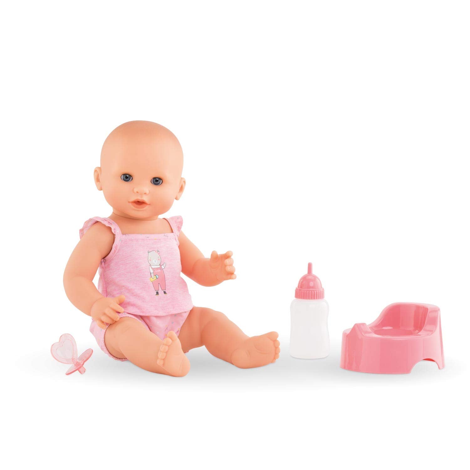Corolle Drink And Wet Bath Baby Emma - 14    Girl Baby Doll With 3 Accessories - Bottle, Potty, And Pacifier - Really Drinks And