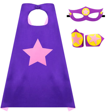 Irolewin Superhero Boys-Girls-Cape And Mask For Kids Super Hero Dress Up Costume Halloween Party Favors Double-Sided (Purple Yel