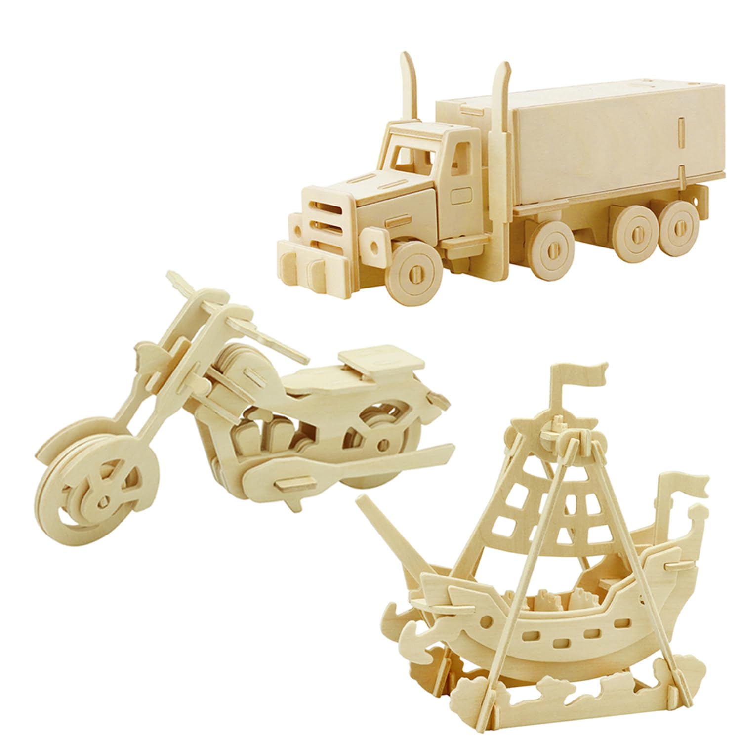 Georgie Porgy 3D Wooden Puzzles For Kids Toys Construction Woodcraft Kits Diy Model Puzzle Kits Birthday Gifts Pack Of 3 (Pirate