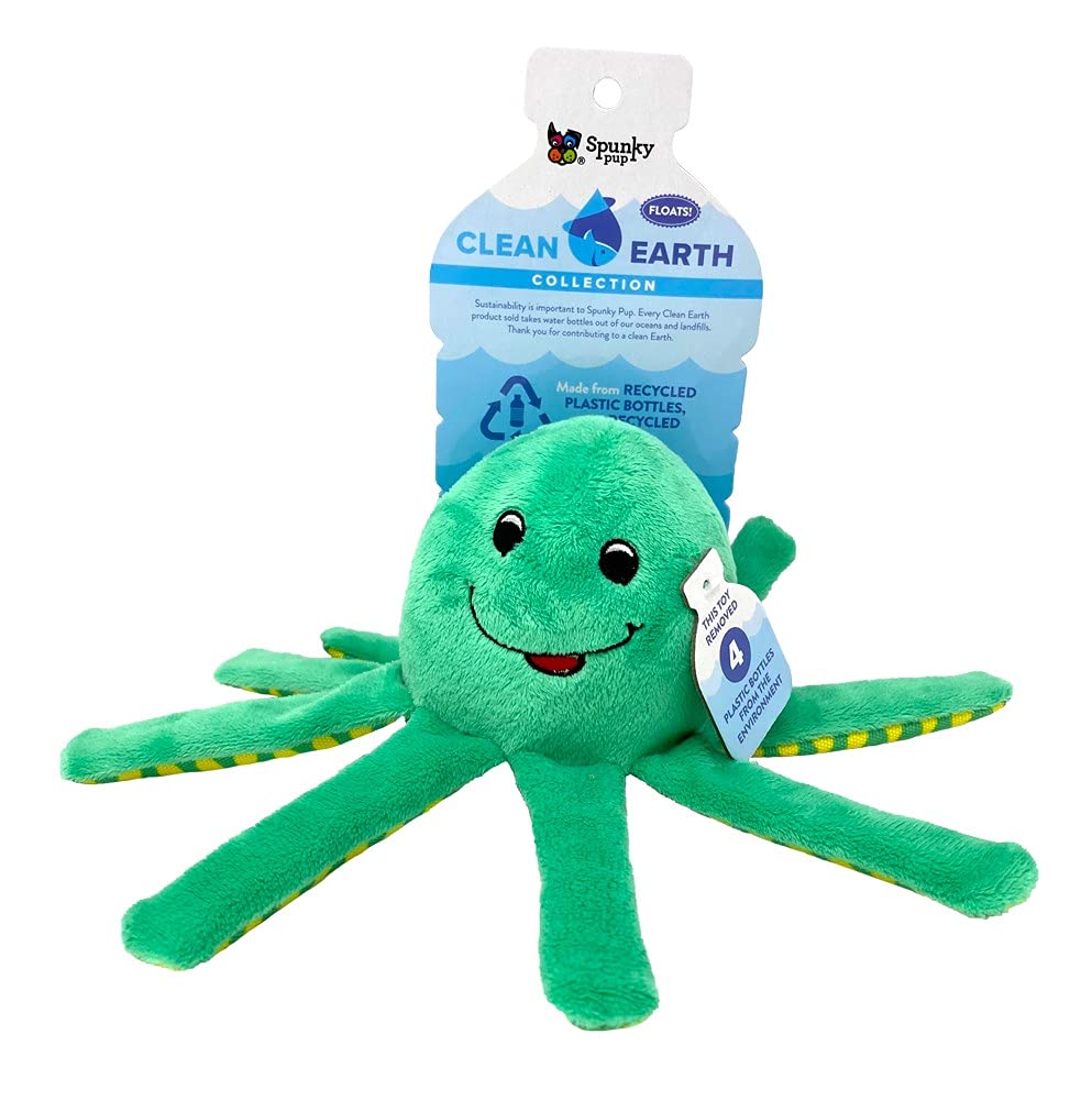 Spunky Pup Clean Earth Plush Octopus | Made From 100% Recycled Water Bottles | Small,Brown,7258