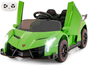 Infans 2 Seater Kids Ride On Car, 12V 4Wd Licensed Lamborghini Veneno Powered Electric Vehicle With Hydraulic Doors, Rocking Mode, Adjustable Speeds, Remote Control, Mp3, Headlight (Green)