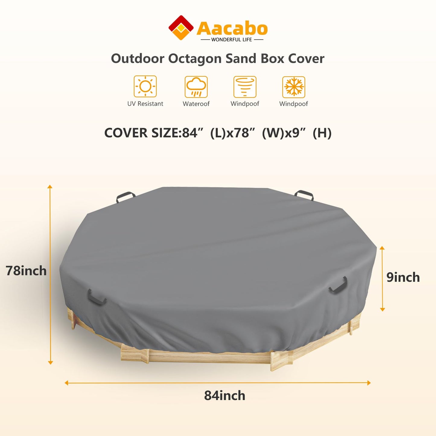 Waterproof Octagon Sandboxes Cover, Upgraded With Wire Rope & Winch Fixed Increase Stability, For 84'' X 78'' X 9'' Kids Outdoor