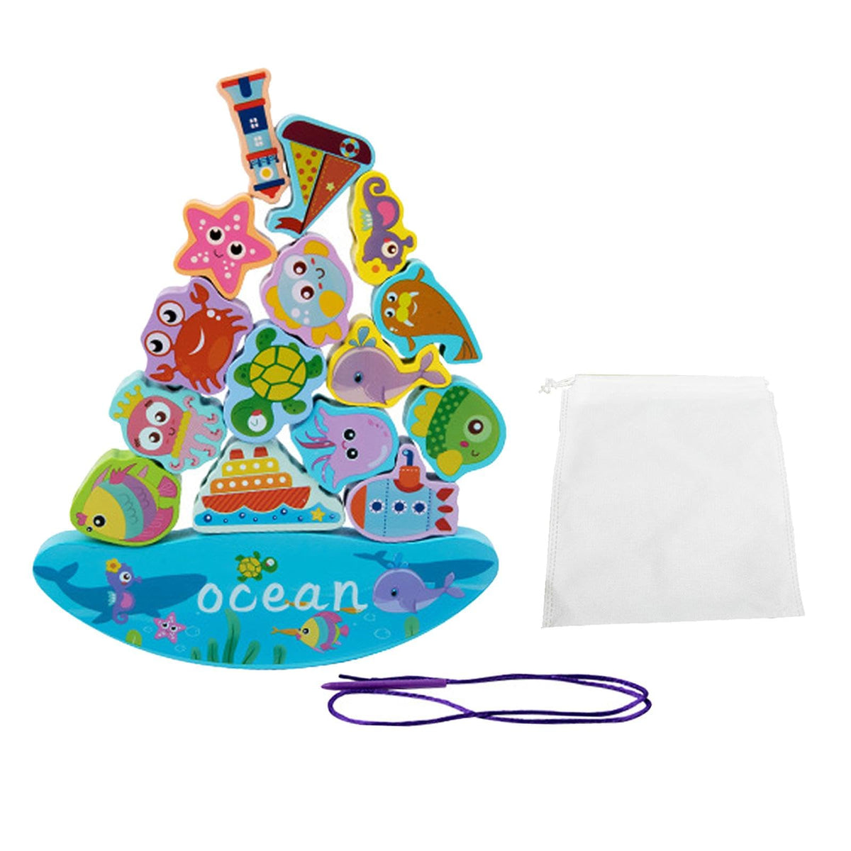ILSMYSUTRA Wooden Balance Block Stacking Toys Lacing Beads Toys for Festival Boys Girls Sea
