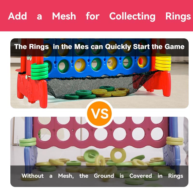 Tigasy Giant 4 Row Game with Carrying Bag and Mesh Fabric .Giant 4-to-Score Game Set Suitable for Indoor and Outdoor Holiday Par