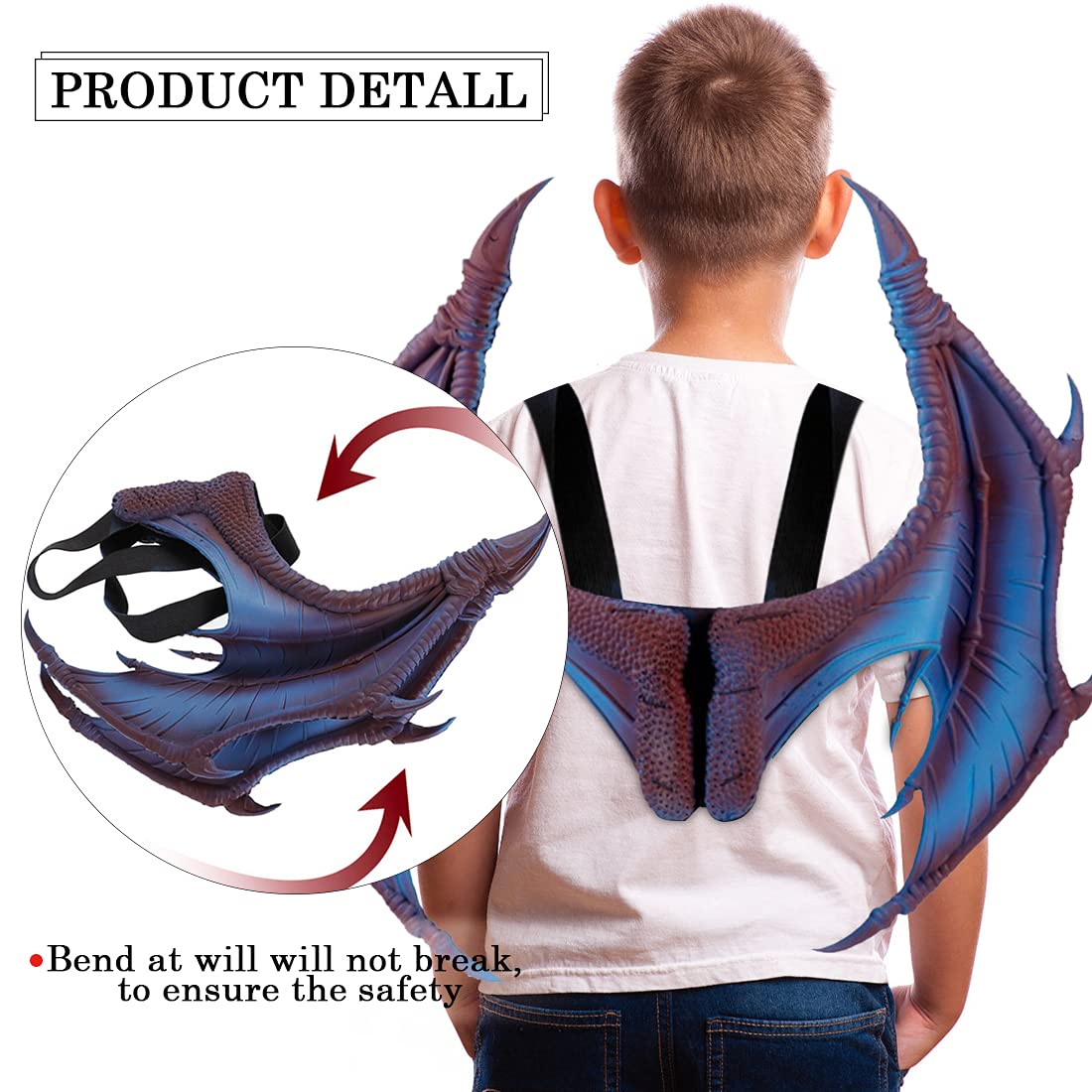 Darlion Kids Dragon Wings Costume Children'S Props Cosplay Wing Dinosaur Tail Mask Set (Purple)