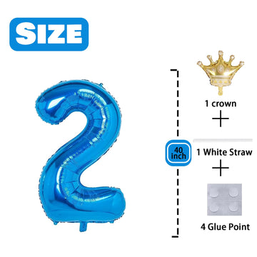 2 Number Balloon Blue 40 Inch Big Foil Crown Helium 2Nd Balloons For 2 Year Old Boy Girl Birthday Party Decorations Wedding Anni