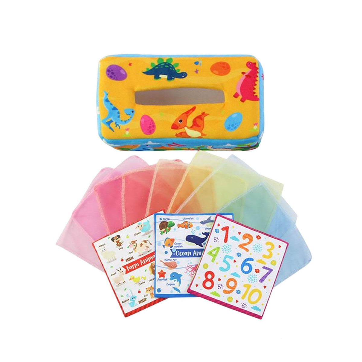 Ilsmysutra Baby Tissue Box Development Colorful Scarf For Babies Children 6 Months Dinosaur|Toys For Baby|Developmental Baby Toy