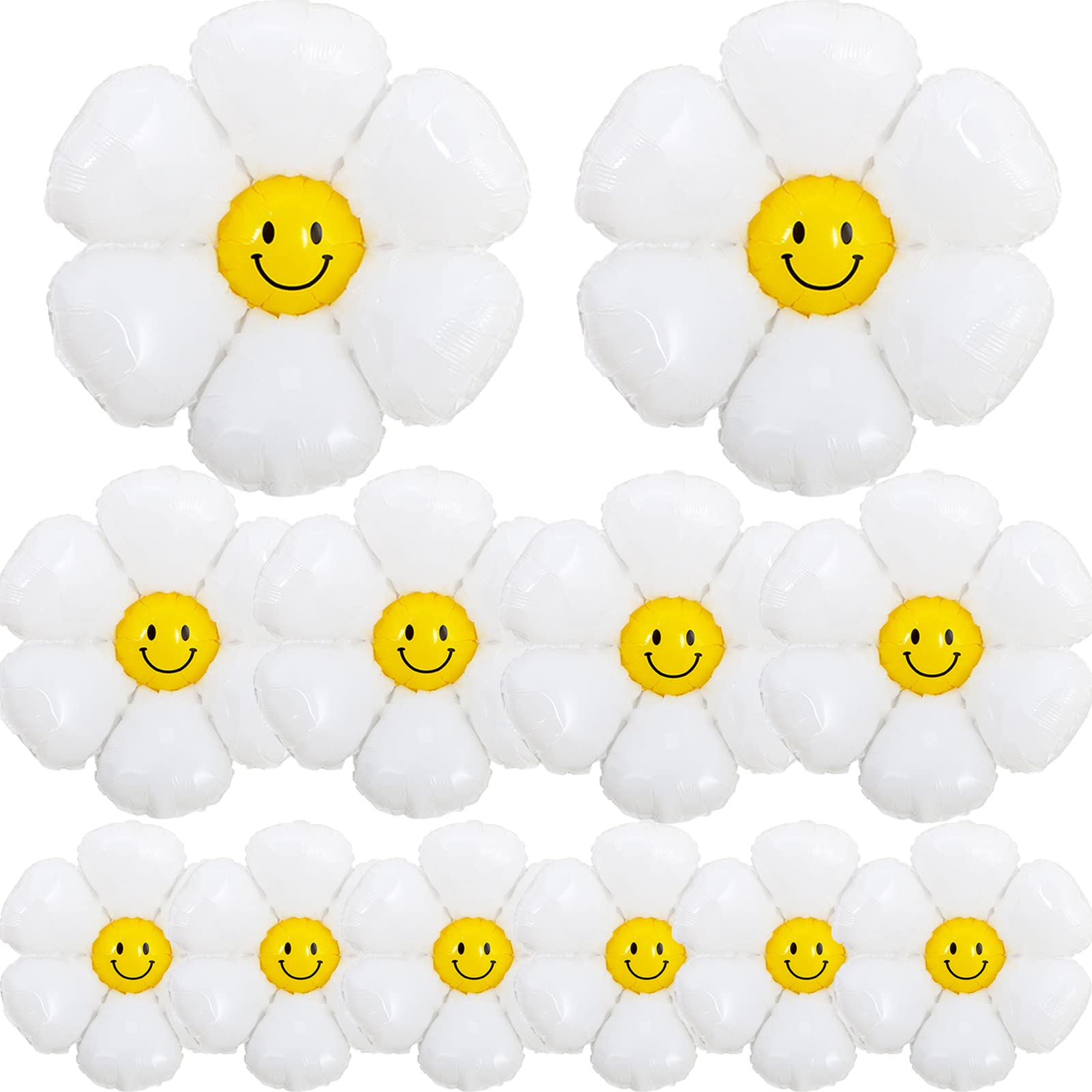 Daisy Balloons With Smile, 12 Pcs Groovy Boho White Flower Balloon Party Decorations For Birthday Wedding Party D  Cor For 60S H