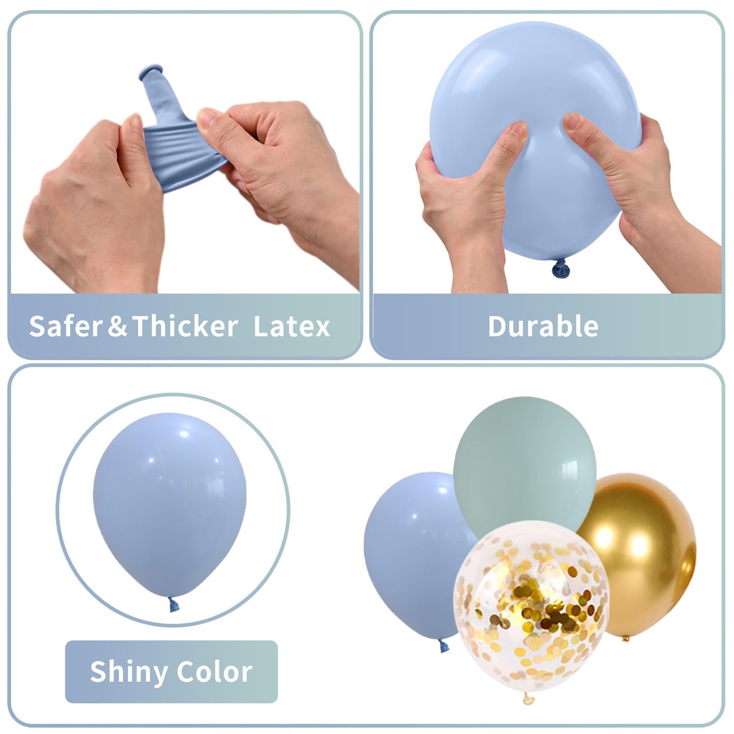 Blue And Green Balloons, 60 Pcs Light Blue Mint Green Balloon Set With Gold Confetti Metallic Gold Balloons, 12 Inch Baby Pastel