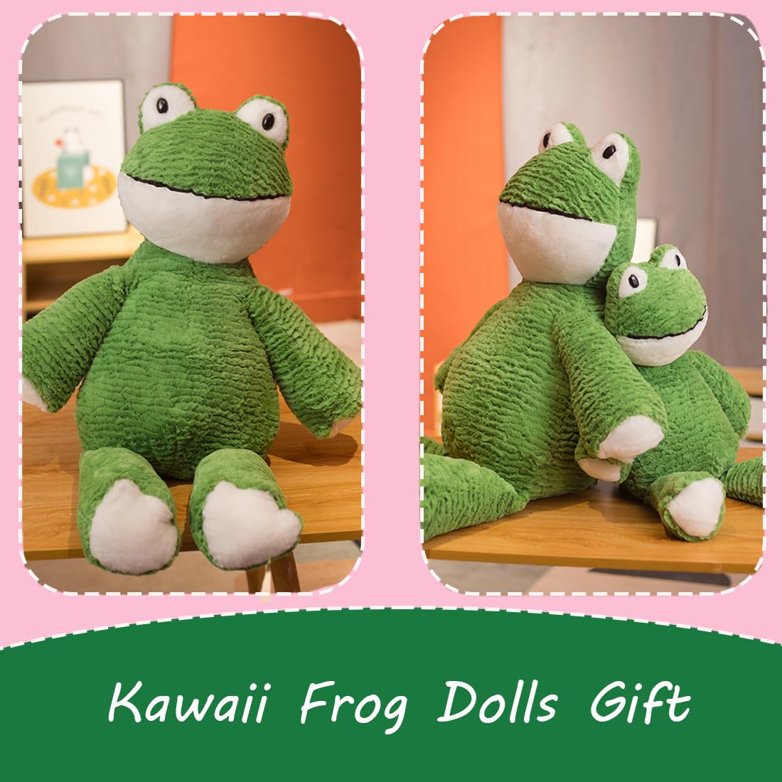 Elainren Cute And Silly Frog Plush Animals Toy, Stuffed Furry Green Frog With Big Eyes, Soft Froggie Plushie Doll Gifts/14''