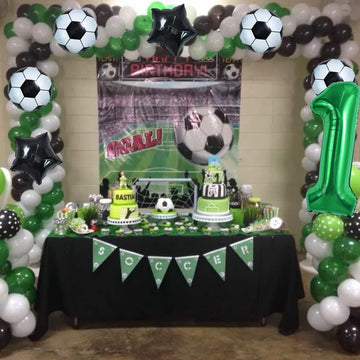 Toniful 32 Inch Soccer Balloons Set 1St Birthday Decoration Green Number 1 Foil Soccer Balloon Black Star Balloons For Children'