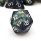 Haxtec DND Dice Set 7PCS Resin Dice Set Black with Iridescent Mylar Inclusion Polyhedral D&D Dice for Roleplaying Dice Games as