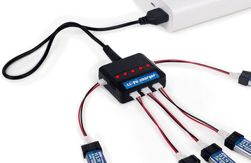 Lipo Battery Charger DC 3.7V 1S 1 Cell RC Charger Micro 5 Port Compact Charger with LED Indicator Mini Size Lipo Charger 5 in 1 
