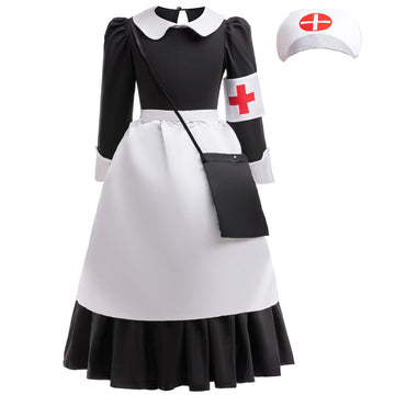 Coolproud Clara Barton Costume Girls Wartime Nurse Costume 4Pcs Includes Dress Apron Hat Armband