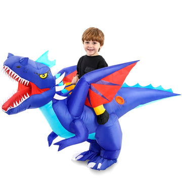 Ozyalo Inflatable Dragon Costume Kids Size  Halloween Blow Up Dinosaur Costume for Boys Girls  Funny Ride On Dinosaur Costume 7-10 Years