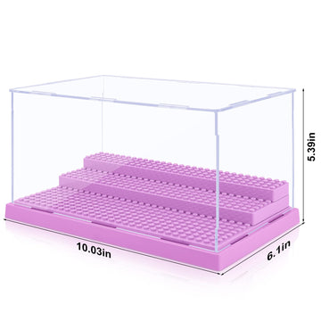 Mlikero Display Case For Minifigures Action Figures Blocks, Clear Dustproof Acrylic Display Box Storage With 3 Movable Steps Gif