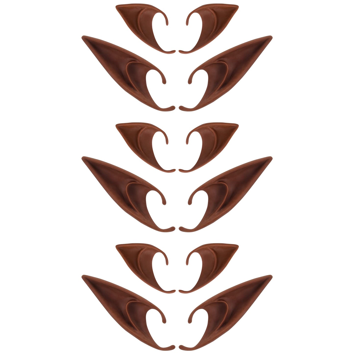 Freshme 6 Pairs Brown Elf Ears - Short And Long Fairy Ears Set Anime Pixie Ear Silicone Vampire Ears For Women Girl Cosplay, Chr