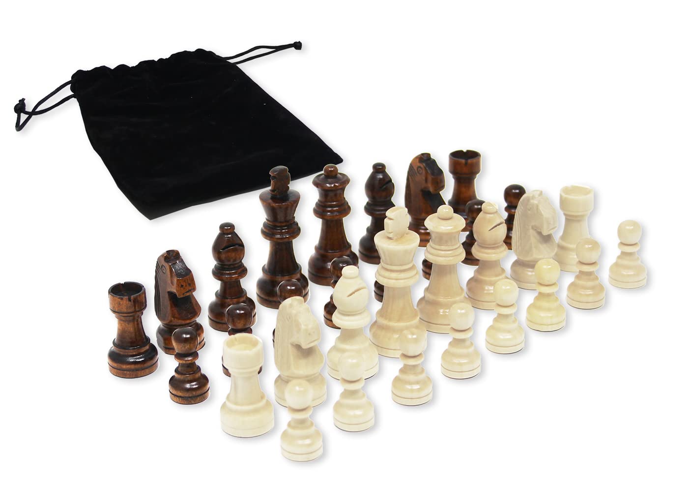 Da Vinci Staunton Wood Chess Pieces 32 Chessmen And Storage Bag (3 Inch King)
