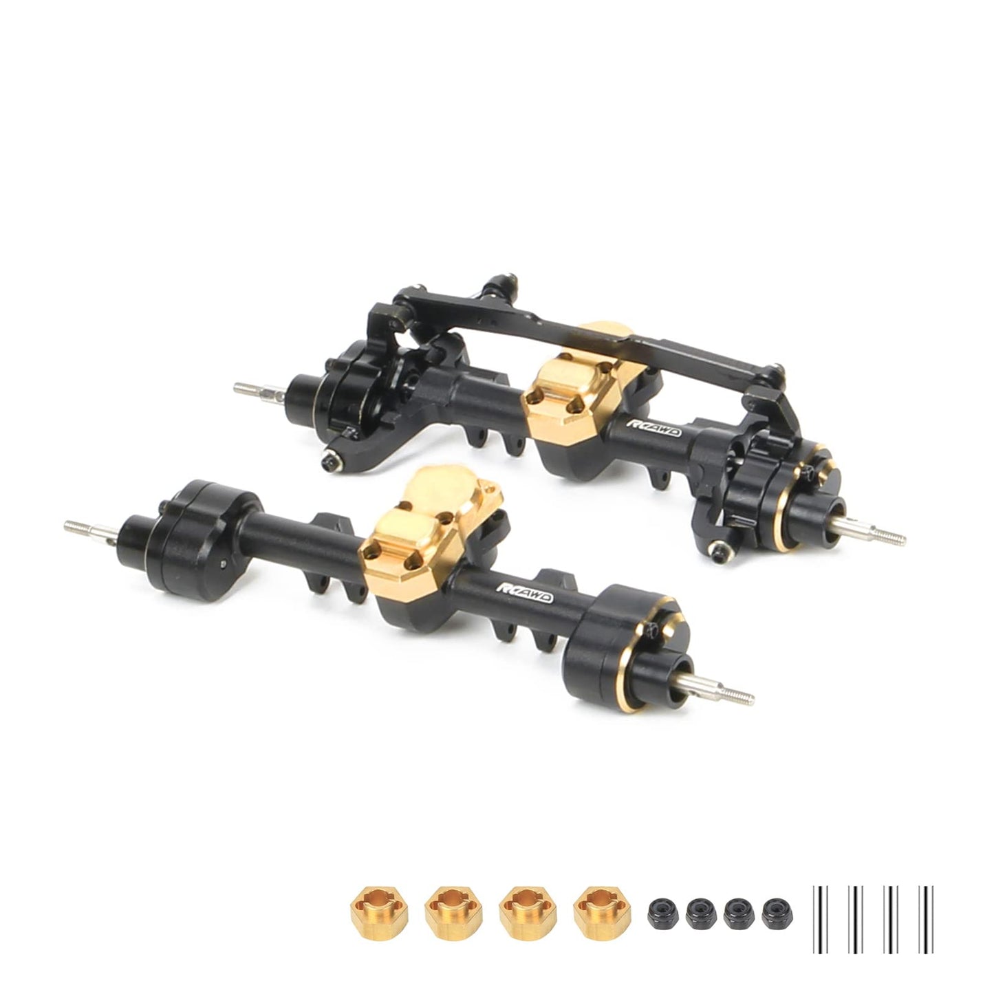 RCAWD Front and Rear Portal Axle Set for Axial SCX24 Upgrades Housing with Steel Gears& Brass Worm Gears& Brass Third Member Hou
