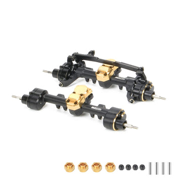 RCAWD Front and Rear Portal Axle Set for Axial SCX24 Upgrades Housing with Steel Gears& Brass Worm Gears& Brass Third Member Hou
