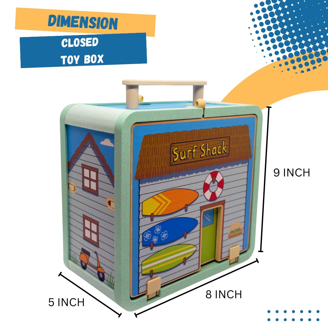 Jack Rabbit Creations Suitcase Playset (Surf Shack Design) 17 Piece Set - Portable Play Toys - Includes Surf Kids, Surfboards, S