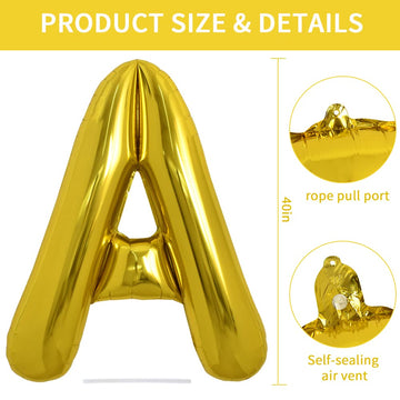 Toniful 40 Inch Large Gold Letter A Balloons Helium Balloons,Foil Mylar Big Balloons For Birthday Party Anniversary Supplies Dec