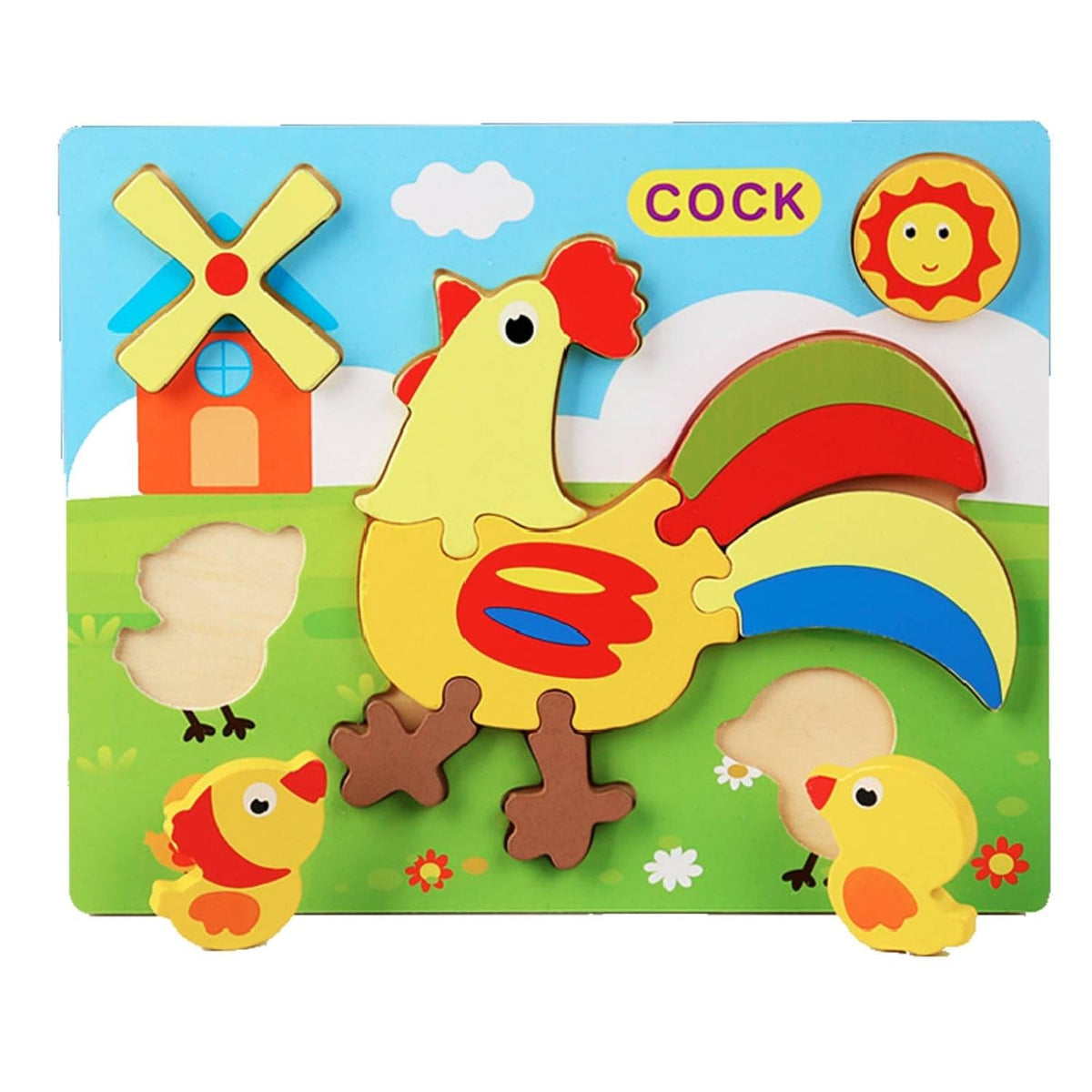 UJEAVETTE Educational 3D Jigsaw Puzzle Board Shape Recognition RaisedPiece Puzzle Board Colorful Early Learning Toy Cartoon Sty
