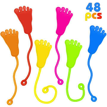 48Pcs Sticky Hands Bulk Kids Party Favors Foot Shape Stretchy Sticky Hand Fidget Toys Kids Easter Basket Stuffers Birthday Goodie Bag Stuffers Treasure Box Toys For Classroom Prizes Party Supplies