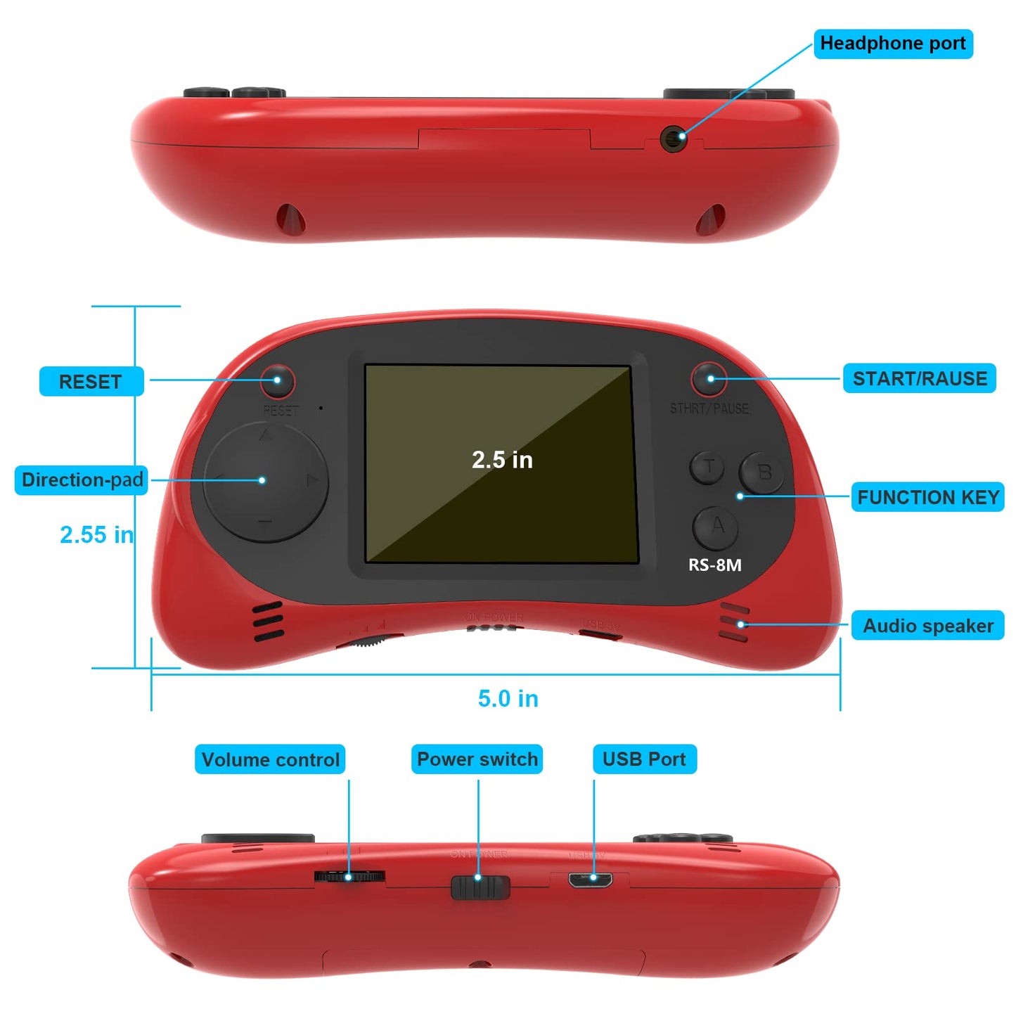 Kids Handheld Games 16 Bit Retro Video Games Console With 220 Hd Electronic Games - 2.5'' Lcd Portable Travel Games Entertainment Gifts For Boys Girls Ages 4-12 (Classic Red)