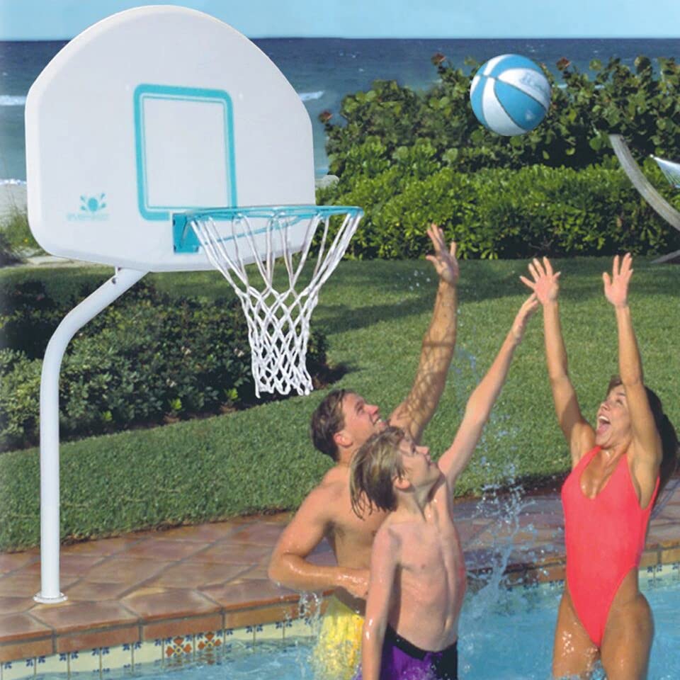 Dunn-Rite Products Deck Shoot Poolside Deck-Mounted Basketball Hoop Set, White