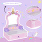 Brinjoy Wooden Vanity Set For Kids, Toddler Tabletop Beauty Salon Play Set W/Accessories & Drawer, Princess Makeup Pretend Play