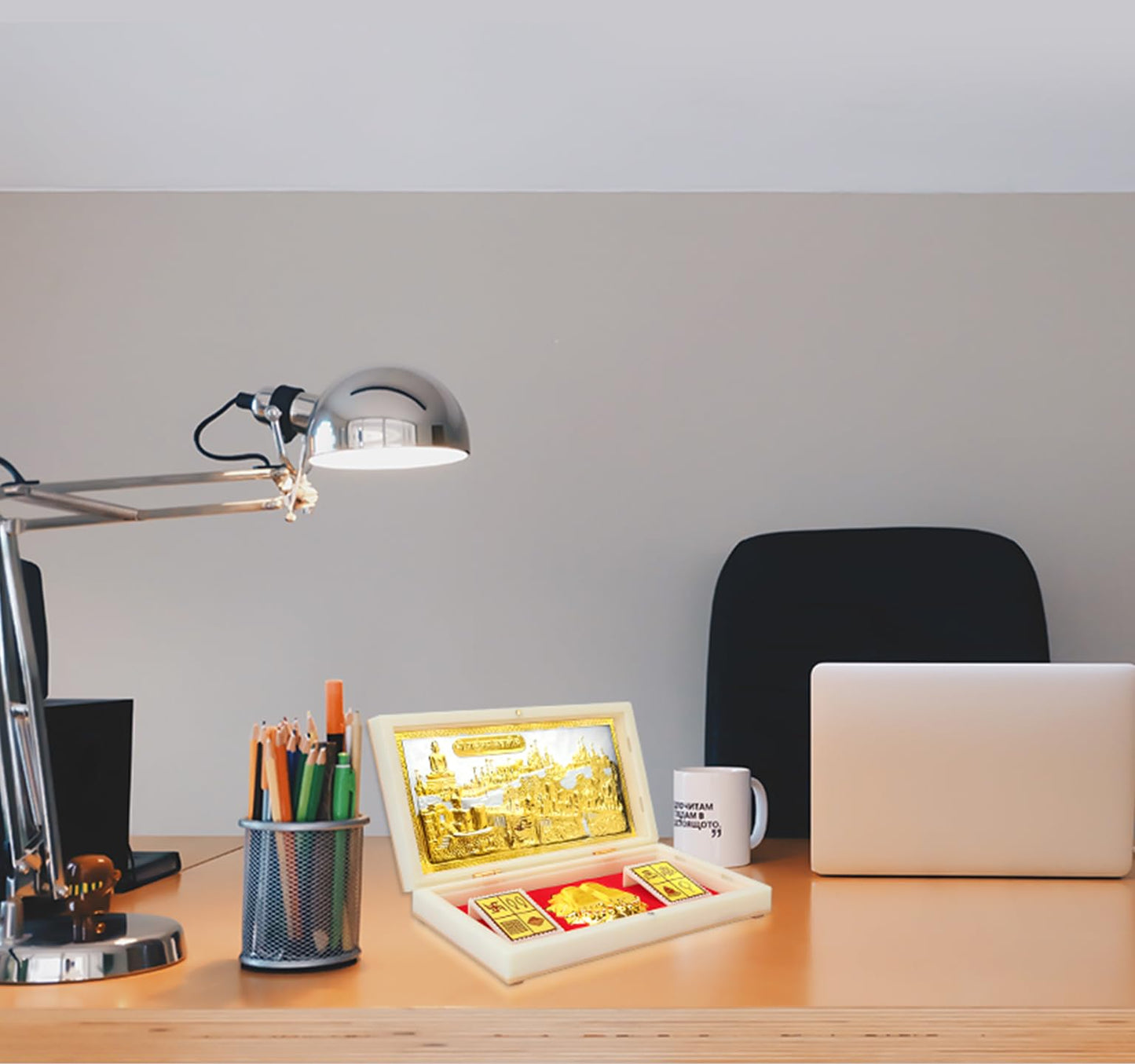 ARNAVIRA Gold Plated Jai Jinendra Jain Photo Frame with Charan Paduka Pocket Temple for House Warming Gifts Return Gift Diwali G