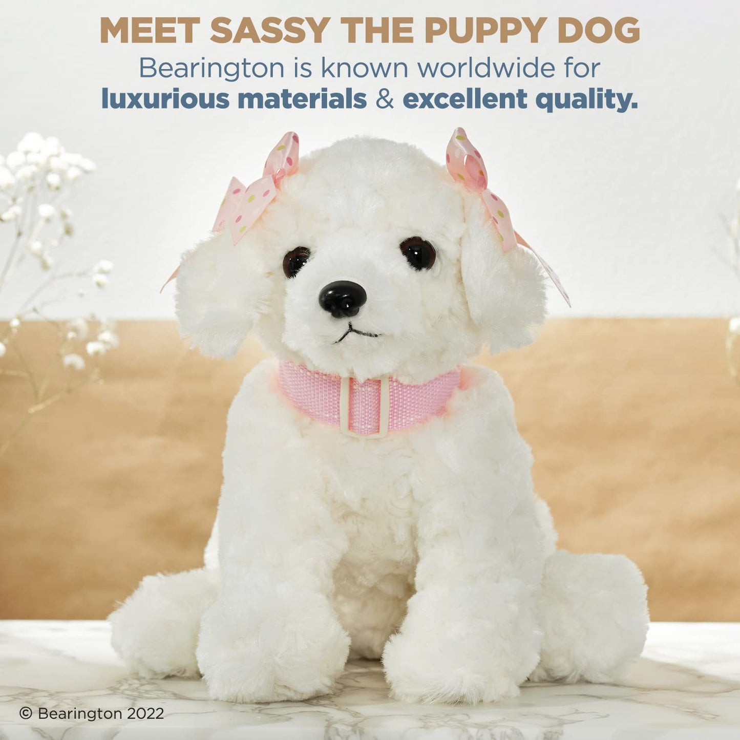 Bearington Sassy Plush Stuffed Animal White Puppy Dog 10 Inches