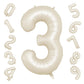 40 Inch Cream Number 3 Balloon, Beige Large 3Rd Birthday Balloons, Digital 3 Cream White Giant 3 Foil Balloon Helium For Boys Gi