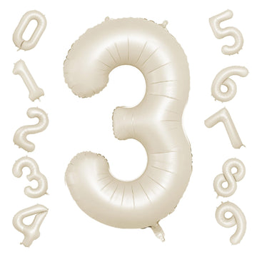 40 Inch Cream Number 3 Balloon, Beige Large 3Rd Birthday Balloons, Digital 3 Cream White Giant 3 Foil Balloon Helium For Boys Gi