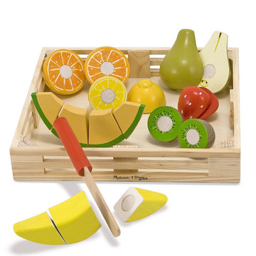 Cutting Fruit Set (18pcs): Wooden Play Food Set & 1 Melissa & Doug Scratch Art Mini-Pad Bundle (40211)