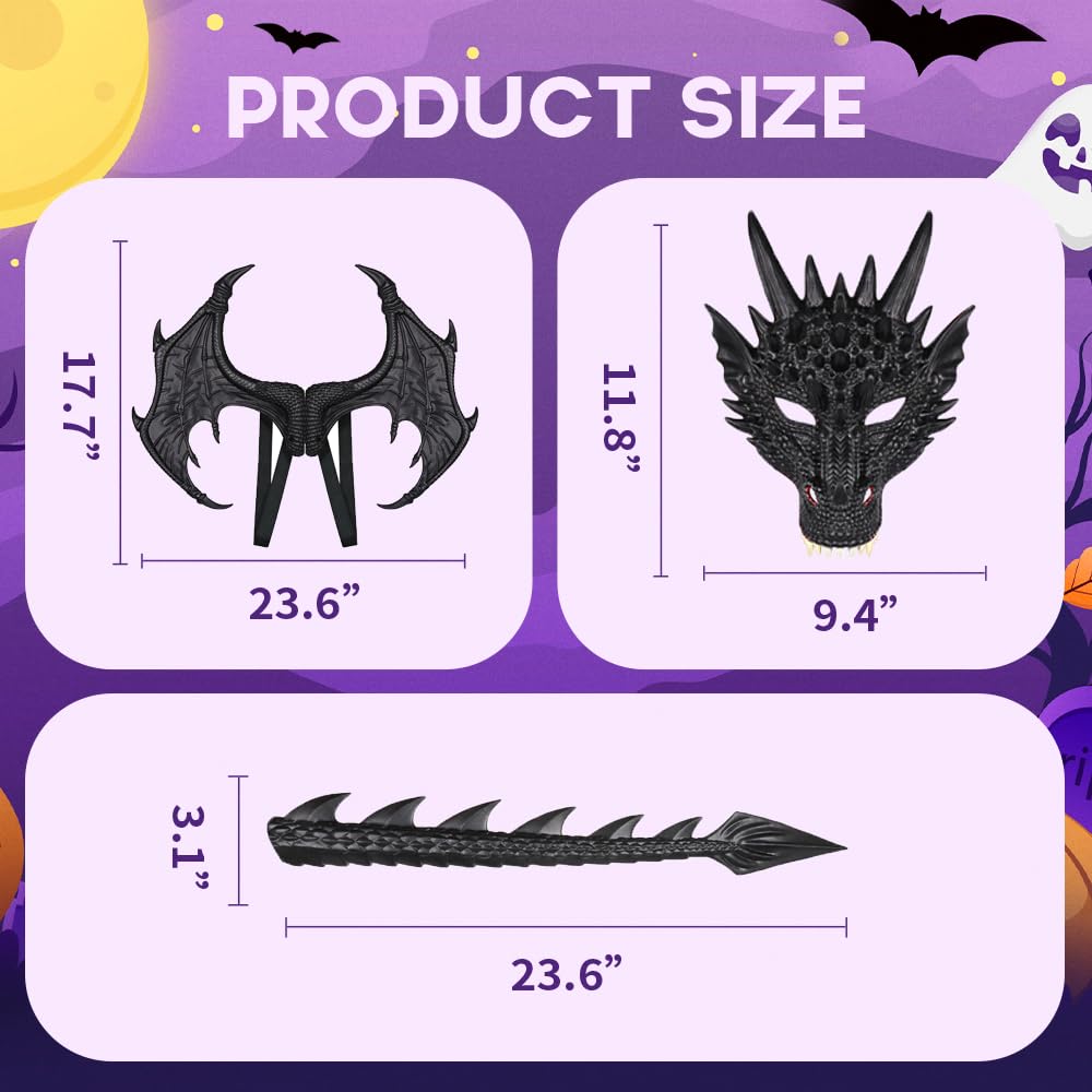 MENGKAO Dragon Costume Kids Dinosaur Wings Tail Mask Set Boys Girls Children Dress Up Dino Props for Halloween Cosplay
