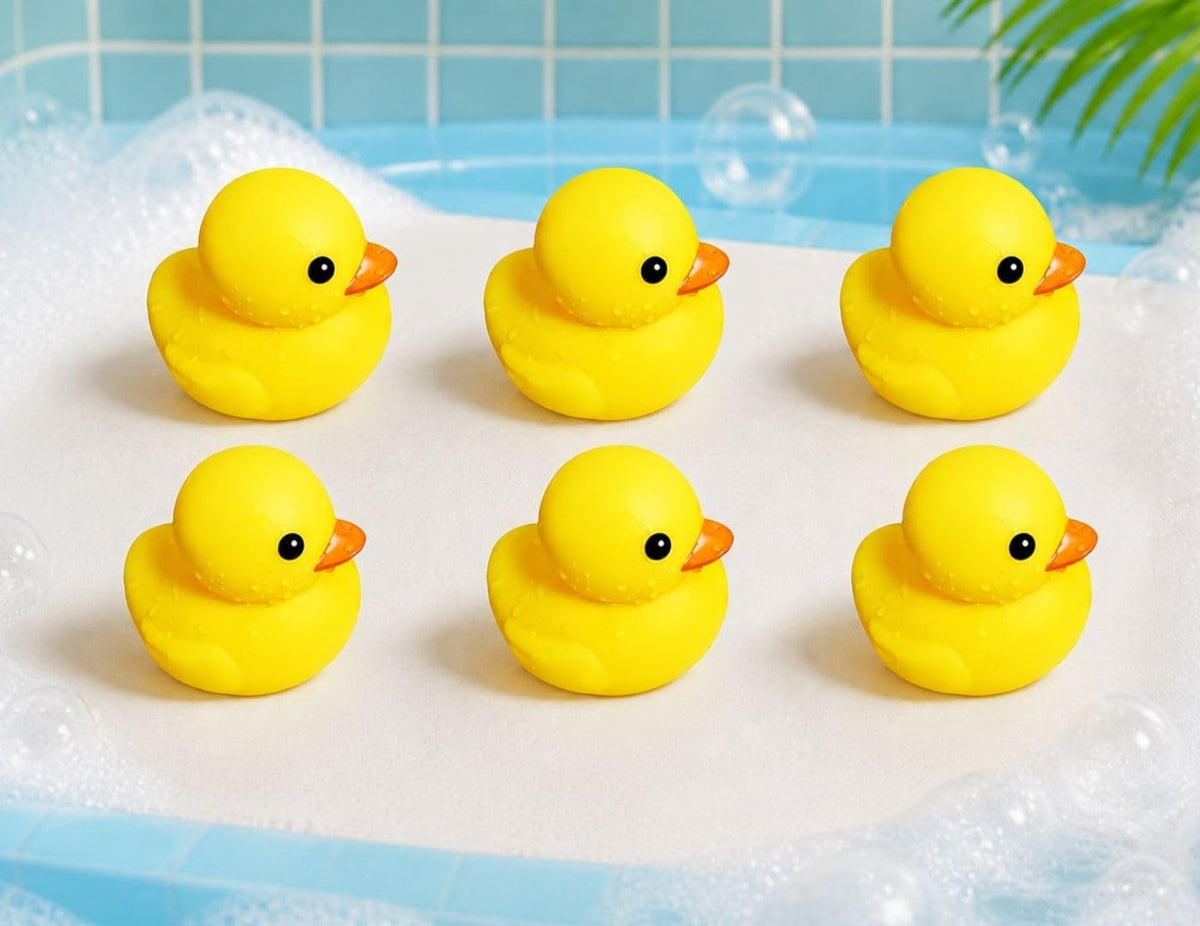 6 Pcs Rubber Duck Bath Toys For Babies & Toddlers | Yellow Floating Squeaky Duck Toys For Bathtub Pool Water Play | Soft Safe Ba