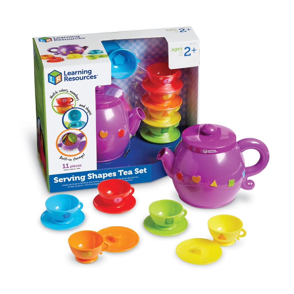 Learning Resources Serving Shapes Tea Set - 11 Pieces, Ages 2+ Pretend Play Toys For Toddlers, Preschool Learning Toys, Kitchen