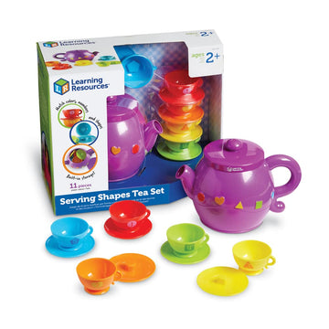 Learning Resources Serving Shapes Tea Set - 11 Pieces, Ages 2+ Pretend Play Toys For Toddlers, Preschool Learning Toys, Kitchen