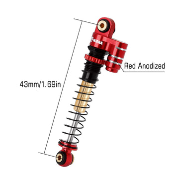 INJORA 43mm Shocks Aluminum Threaded Tele Absorber Damper Upgrades Parts Accessories for Axial SCX24 Gladiator Deadbolt C10 (Red