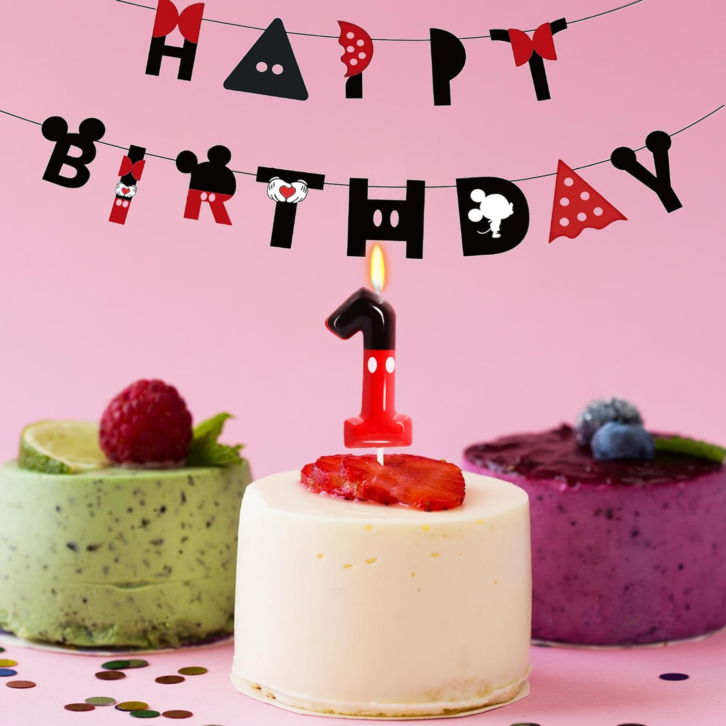 OGnomiFX Birthday Candles - Red Number 1 Wax Cake Topper for Boys & Girls, Cartoon Theme Party Decor