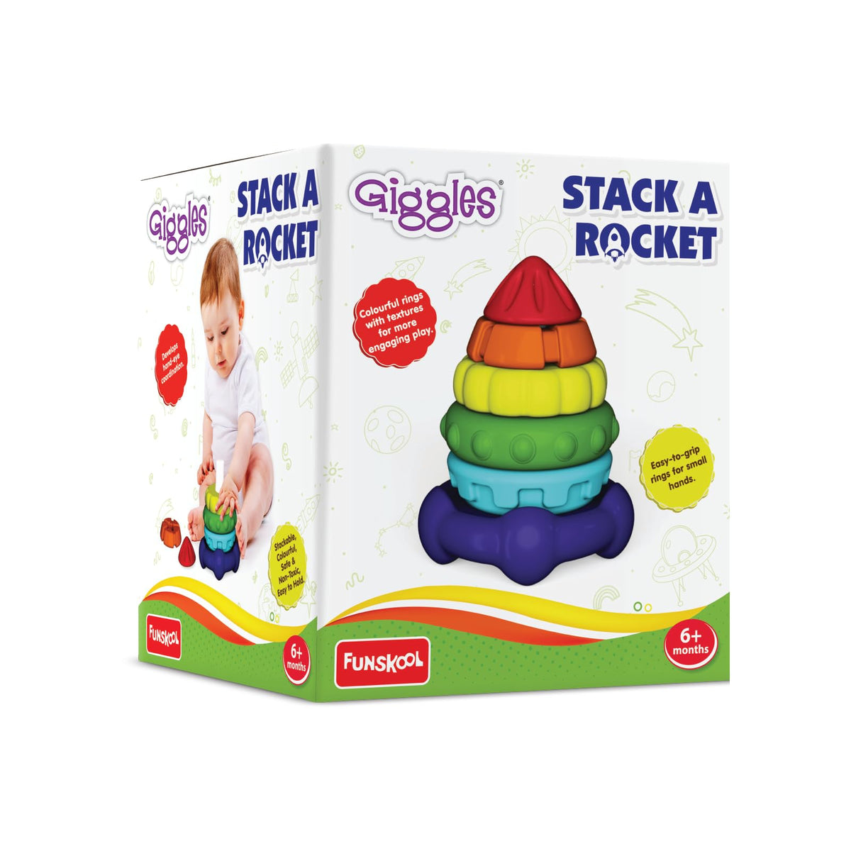 Giggles Funskool Stack A Rocket, Nesting & Stackable Textured Toy for Kids, Encourages Learning & Development, Fun Activity for 
