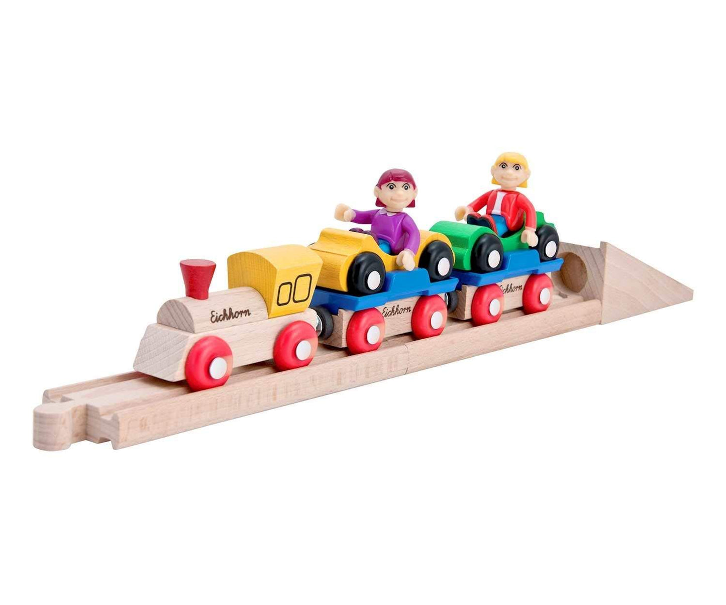 Eichhorn Wooden Car Shuttle Train Set (10 Piece), Brown